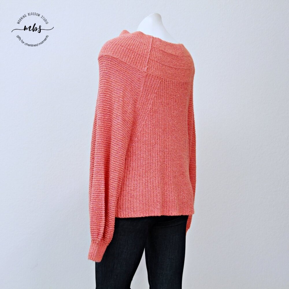 Free People Emmy Mock Neck Oversize Long Sleeve Knit Sweater Orange Women M‎ - Picture 6 of 12